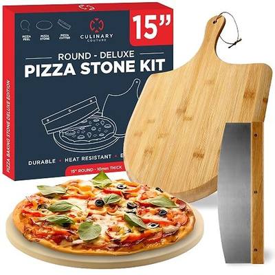 15" Round Pizza Stone for Oven Set 3PCs with Pizza Peel for Oven and Cutter