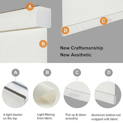 Persilux Custom Size Free-Stop Cordless Roller Blinds for Windows Blinds Natural Woven Linen Fabric UV Protection Light Filtering Roller Shades for Windows Privacy Window Shades for Home Linen Cream