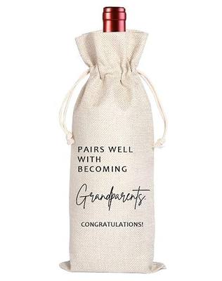 Grandparents Wine Themed Announcement,Gandma Grandpa Wine Bag,New Grandparents Gift-Pairs Well with Becoming Grandparent Congratulations