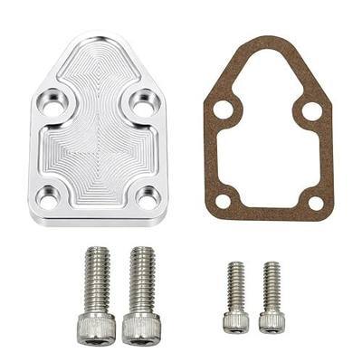 Billet SBC Chevy Fuel Pump Block-Off Plate Kit Clear Anodized