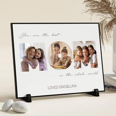 FUONLY Personalized Christmas Mothers Day Gifts for Mom from Daughter Son, Custom Moms Wooden Picture Frame with Photo & Text, Customized Mother Gifts for Wife from Husband, Best Mom Ever Gift Ideas