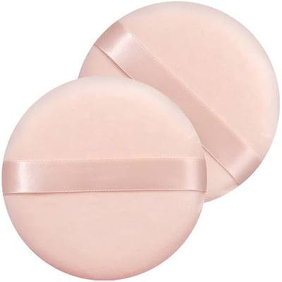 2 PCS large Powder puff, 5 inch cotton super soft Powder puff, washable, loose powder puff, baby powder, body puff round (Beige)