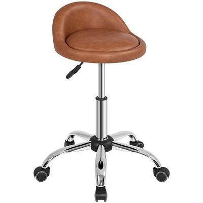 Yaheetech Rolling Stool Adjustable Swivel Stools Chair with Wheels & Back Support Round Tattoo PU Leather Salon Stools for Massage Spa, Retro Brown | Cushioned PU leather seat on a rolling steel base adjusts in height and swivels smoothly for salon, spa, tattoo, or home use.
