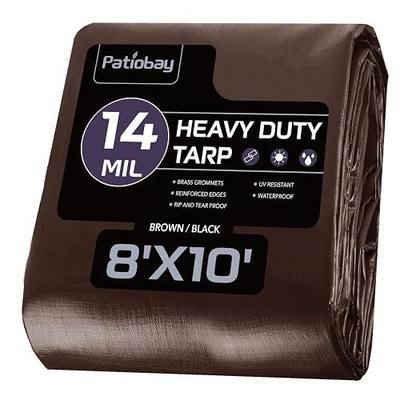Tarp 8x10FT, 14 Mil Large Tarps Heavy Duty Waterproof with Grommets Every 23.6", 420D Thick Plastic Tarp, UV Resistant Tear&Fade Resistant, Reinforced Edges for Outdoor Pool Camp Tent