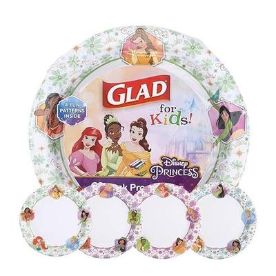 Glad for Kids Disney Princess Disposable Paper Plates Floral Frames Heavy Duty Soak-Proof Microwavable 10 Inch 30 Count Kid-Friendly