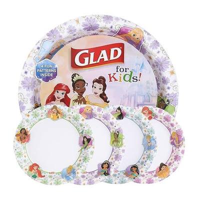 Glad Disney Princess Kids Paper Plates, Heavy Duty Soak Proof and Microwavable, Cut Resistant Disposable Snack Plates for Everyday Meals, School Lunches and Birthday Parties, 8.5 Inch, 40 Count