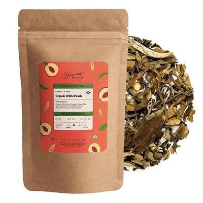 Heavenly Tea Leaves Organic White Peach, Loose Leaf White Tea, 4 oz | Delicate white tea with soft peach flavor for hot or iced cups