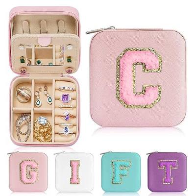 Parima Travel Essentials for Women Jewelry Box, Travel Accessories for Teen Girls Trendy Stuff | Necklace Organizer Earrings Organizer Ring Organizer - Letter C, Pink