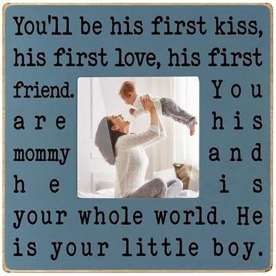 THYGIFTREE New Mom Gifts for Women, Mothers Day Gifts from Son | Boy Mom Picture Frame, Sentimental Birthday Gift for Mom | Fits 4x4 Photo, Rustic Farmhouse Home & Desk Decor
