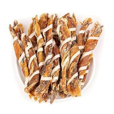 MON2SUN Dog Treats, 5-7 Inch Triple Flavor Jerky Twist Sticks | 10.58 oz, 15 Count Pack, Chicken Duck and Codfish, High Protein, No Artificial Colors, Suitable for Small Dogs