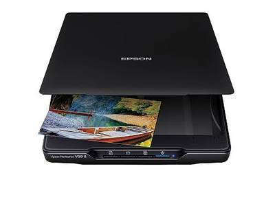 Epson Perfection V39 II Color Photo and Document Flatbed Scanner with 4800 dpi Optical Resolution Image Scanning, High-Rise Removable Lid, Scan to Cloud and USB Power, Black