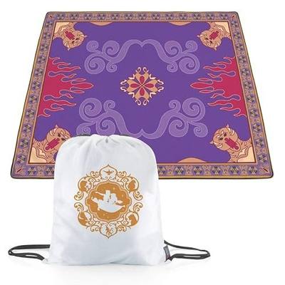 Picnic TIME Disney Aladdin Impresa Picnic Blanket, Lightweight Folding Beach Blanket with Carry Backpack, Machine Washable Water Resistant Fleece Picnic Mat, (Black and White)