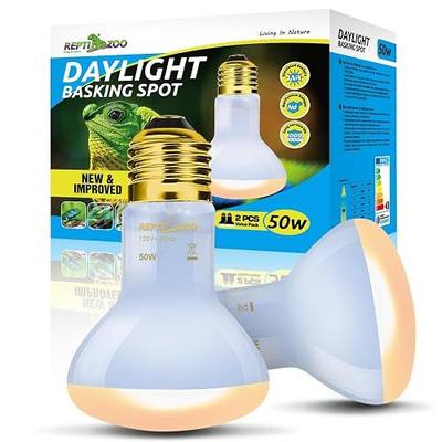REPTI ZOO Reptile Heat Lamp, 2 Pack 50W Daylight Basking Spot Lamp for Reptiles UVA Daylight Heating Lamp Bulb Basking Light for Bearded Dragon, Tortoise, Geckos, Chicken