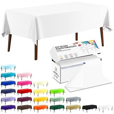 CXPSINC 54 Inch X 300 Feet Plastic Table Cover Roll Disposable Tablecloth with Slide Cutter for All Type/Shape Tables | Party, Banquet, Birthdays, Weddings(White, 300 Feet)