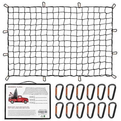 Heavy Duty Cargo Net for Pickup Truck Bed - Stretches from 5' x 7' to 15' x 21' - 12 Metal Carabiners - Compatible with Ford, Dodge RAM, Chevy, Toyota - Ideal for (Black, 5X7 Feet)