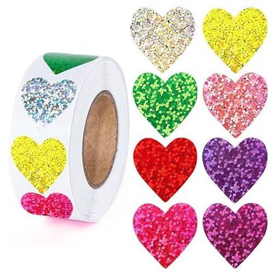Anwyll Heart Stickers - 500Pcs 1Inch Valentines Day Heart Stickers Glitter Colored Heart Shape Sticker for Reward Classroom Self Adhesive Love Incentive Sticker for Envelope Seal Card Birthday Wedding