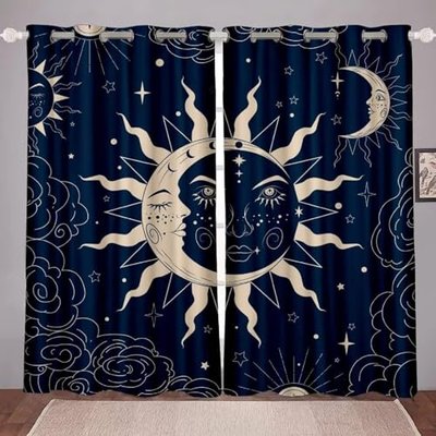 kxry Blue Purple 3D Galaxy Blackout Curtains for Bedroom Living Room Starry Sky Universe Darkening Grommet Curtain 63 Inches Long Window Drapes Treatment Room Decor,2 Panels Set, 52''W x 63''L