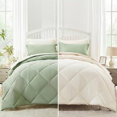 Gotroolhome 7 Pieces Comforter Set Queen, Reversible Queen Size Bed in a Bag, Beige & Sage Green Queen with Comforter, Pillow Shams, Pillowcases, Flat Sheet, Fitted Sheet Sage & Beige