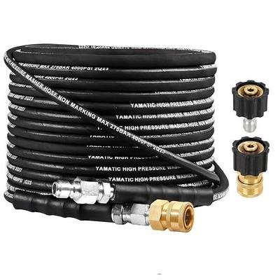 YAMATIC Pressure Washer Hose 50 FT, Steel-Wire Braided, 4000 PSI | 360° Swivel 3/8" Quick Connect, 2 M22-14 mm Adapters, 1/4" ID, 212°F Hot Water, Abrasion- and Kink-Resistant Rubber