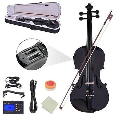 Ktaxon Acoustic Electric Violin, 4/4 Violin with EQ and Accessories, Black | Full-size Ebony Violin with AUX Cable, preamp , Shoulder Rest, Rosin, Extra String and Cleaning Cloth