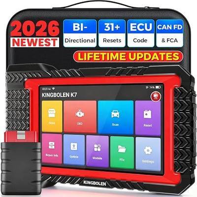KINGBOLEN K7 Bidirectional Scan Tool 2026 OBD2 Scanner Bluetooth with Lifetime Updates, No Annual Fees, 31+ Resets, Component Matching, All System Diagnostic, CAN FD, FCA AutoAuth, Crankshaft Relearn