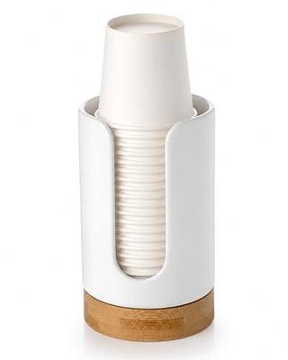 Ceramic Bathroom Cup Holder, 3-5 oz Cup Dispenser, White | Disposable Paper & Plastic Bathroom Cups Holder - Mouthwash Cups Dispenser for Bathroom, Guest Toiletries, Countertop, Coffee