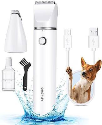 Casfuy Cordless Dog Paw Trimmer - Low Noise Small Dog Clippers with Double Blades USB Rechargeable Grooming Clipper for Dogs Cats and Small Pets for Trimming Hair Around Paws, Eyes, Ears, Face, Rump