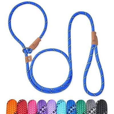 5 FT Slip Lead Dog Leash, Heavy Duty Rope Leash for Small Medium Large Dogs, No Pull Training Lead with Reflective Thread, Strong Comfortable Loop Leash (Blue Stripe, Medium(3/8"))
