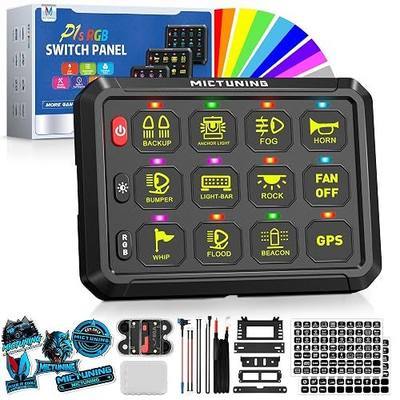 MICTUNING P1s RGB 12 Gang Switch Panel, 5 Inch High Power 6 Level Brightness Multifunction Toggle Switch Momentary Circuit Control Relay System Box for Truck RV Offroad Marine, w/Silicone Cover