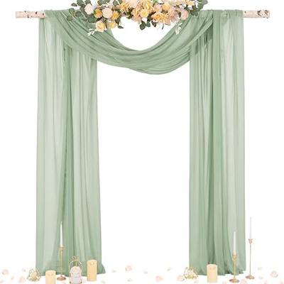 Wedding Arch Draping Fabric Sheer Curtain Drapes Birthday Party Home Decor | Sage Green 29" x 20FT 1 Panel Outdoor Drapes Extra Long for Bridal Baby Shower Ceremony Decor