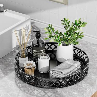 Vanity Tray for Bathroom Counter - 11 Inch Black Decorative Tray Bathroom Counter Tray Organizer for Perfume Cosmetics Jewelry Makeup