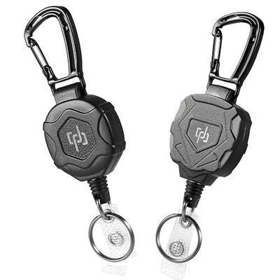 SHENGXIN 2 Pack Retractable Keychain Heavy Duty Carabiner Badge Holder, Tactical ID Badge Reel with 32” Steel Retractable Cord, 8.0 OZ