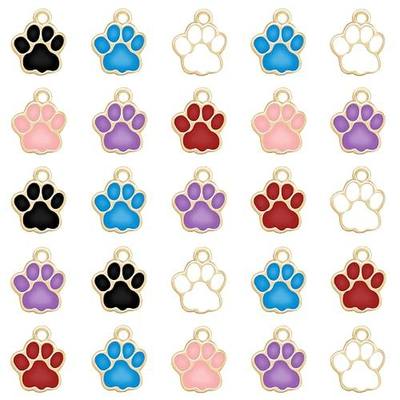 60Pcs 6Colors Dog Paw Footprint Charms Alloy Gold Enamel Animal Puppy Bear Cat Dog Paw Prints Charm Pendant Beads for DIY Jewelry Making Necklace Earrings Bracelet