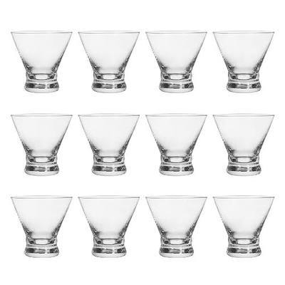 Set of 12 Martini Glasses - 8-Ounce Cinched Design Cocktail Glasses with Heavy Base, Stemless Construction for Stability - Sturdy and Elegant Bar Glasses (Glass, Clear12Pcs)