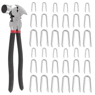 Glarks 151Pcs 3 Sizes Fence Staples Fencing Pliers with Hammerhead Set, Steel Wire Fence Staples Heavy Duty Galvanized Wire Staples U Shaped Nails U Staples for Woven Fencing and Wire Mesh