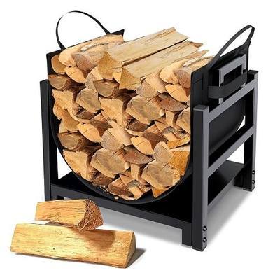 MOFEEZ Firewood Rack Log Holder Indoor with Wood Carrier, Powder-coated Steel Made, Up-loaded to 110lb, 18inch(L) x 13inch(W) x 17inch(H)