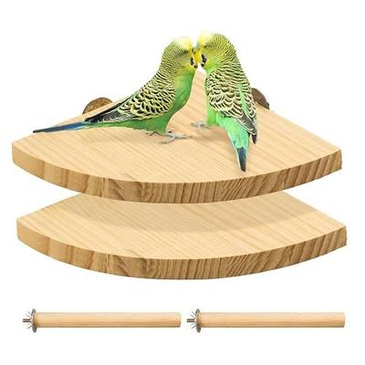 2 Pack Bird Perch Platform, Parrot Stand Sector Playground Wood Perch Stand Toy Cage Accessories Exercise Toy for Parakeet Conure Cockatiel Budgie Gerbil Rat Mouse Chinchilla Hamster(Set 3)