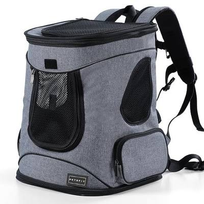 Petsfit Dog and Cat Backpack Carrier, Padded Waist Support, Up to 18 lb | 13.5 x 12.5 x 17.5 in; reinforced frame, 600D Oxford, 4 mesh panels, lockable zippers, safety tether and washable mat.