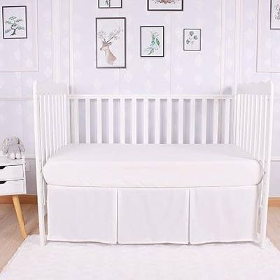 Box Pleated Crib Bed Skirt Premium 100% Cotton 800 Thread Count Nursery Crib Toddler Bedding Crib Bedskirt for Baby Boys or Baby Girls, (28" x 52") + 14" Drop Lenght - White Solid