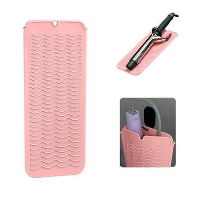 Heat Resistant Silicone Mat with Hanging Hole, Straightener Heat Resistant Travel Mat & Pouch for Curling Iron, Flat Iron and Other Hot Hair Styling Tools, 11 x 5 in, Pink