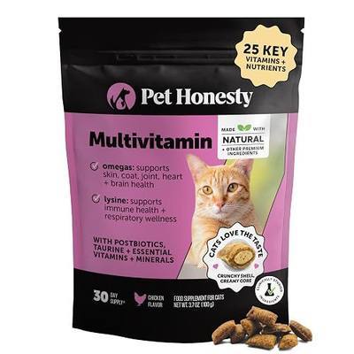 Cat Multivitamin Crunchy Creamy Chews - Daily Cat Vitamins with Lysine, Prebiotics, Omega 3 Fish Oil - Cat Treats for Immune Support, Skin Coat, Digestion, Heart + Joint Health (30-Day Supply)