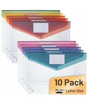 Mr. Pen- Clear Plastic Envelopes File Folders, 10 Pack, A4, Letter Size | Colorful Flaps, Clear Folders for Documents Plastic Poly Envelopes with Label for School, Home, Work, Office, Organizer