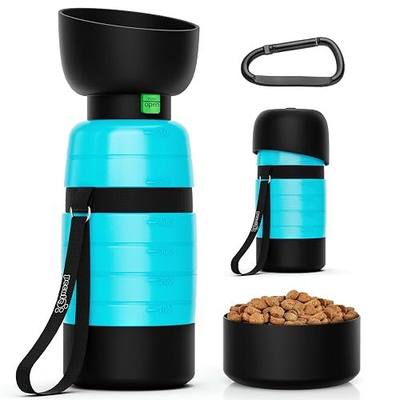 Pecute Upgraded 22 oz Dog Water Bottle with 5 oz Food Container, Portable Dog Travel Water Bottle Dispenser, Leakproof, BPA Free, Lightweight, Pet Water Bottle Bowl for Outdoor Walking Hiking Camping | Portable, Leakproof, BPA Free, Foldable bowl, Lightweight with Carabiner, Ideal for Hiking, Campin