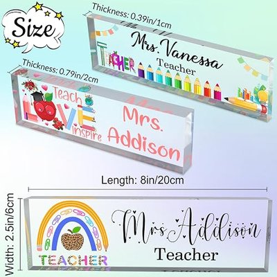 Teacher Gifts Desk Name Plate Personalized for Classroom Custom Name Plaque sign for Desks Customized School Desk Plate Acrylic Block Teacher’s Day Thank Gift 8x2.5 inch-Style 18