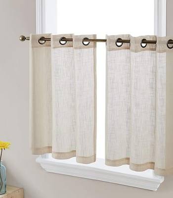 HLC.ME Abbey Faux Linen Cafe Curtain Tiers, 35x36 Inch, Beige, Set of 2