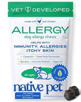Native Pet Dog Allergy Chews for Medium Breeds - Itchy Skin and Seasonal Itch Support - Colostrum, Probiotics, Spirulina - 30 Chews