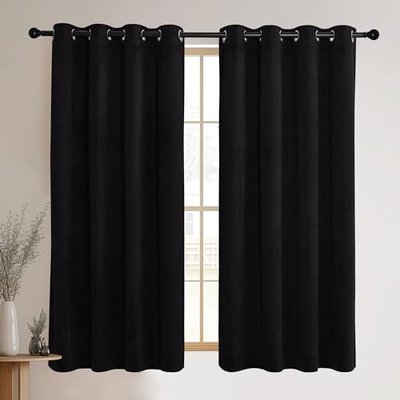 NICETOWN Beige Velvet Curtains, Grommet Warm and Soft Velvet Drapes, Media Movie Theater Room Decor for Living Room, Super Soft Luxury Velvet Room Darkening Drapes (1 Pair, W52 x L84 inches)
