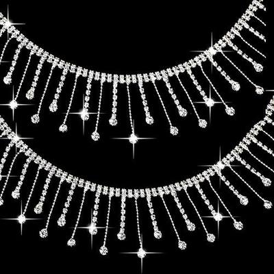 FOIMAS 2 Yard Rhinestone Trim Fringe Rhinestone Ribbon Tassel Chain Irregular Diamond Crystal Beaded Fringe Belt for DIY Sewing Clothing Craft Wedding Accessories Decoration