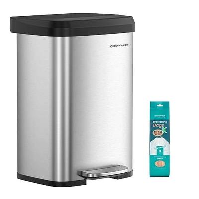 SONGMICS Kitchen Trash Can, 13 Gallon (50 L) Stainless Steel Garbage Can, with Stay-Open Lid and Step-on Pedal, Soft Closure, Tall, Large and Space-Saving, Silver and Black ULTB530E50