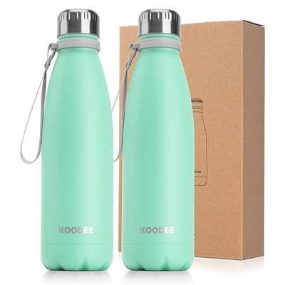 koodee Insulated Water Bottle(2 Pack) 18/8 Stainless Steel Double Wall Vacuum Water Bottle, 17 oz Cola Shape Travel Thermal Flask (2 Pack Aquamarine Blue)